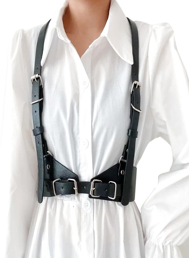 Xyulaan Body Chest Harness for Woman Fashion, Black Waist Corset Belt for Women Leather Bondage Harness Goth Belts Gothic Accessories for Woman, Wide Black Punk Rock Belt Top Vest Leather Gothic Dress Blouses - Image 1